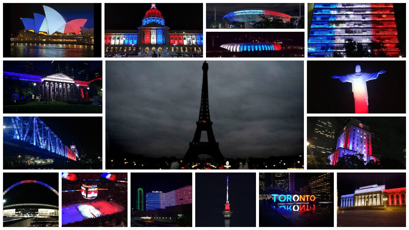 Podświetlenia znanych budowli na znak solidarności z Francuzami
